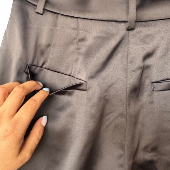⭐Women Satin Bermuda Short Sz 2 High-Waist Pleated Black Belt Loops Rear Pockets - Picture 6 of 8